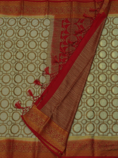 

Pothys Cream-Coloured & Red Jute Silk Woven Design Saree