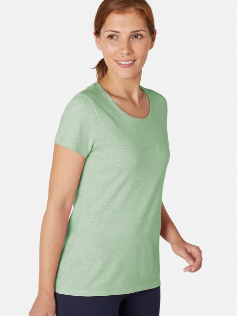 

NYAMBA By Decathlon Women Green Solid Round Neck T-shirt