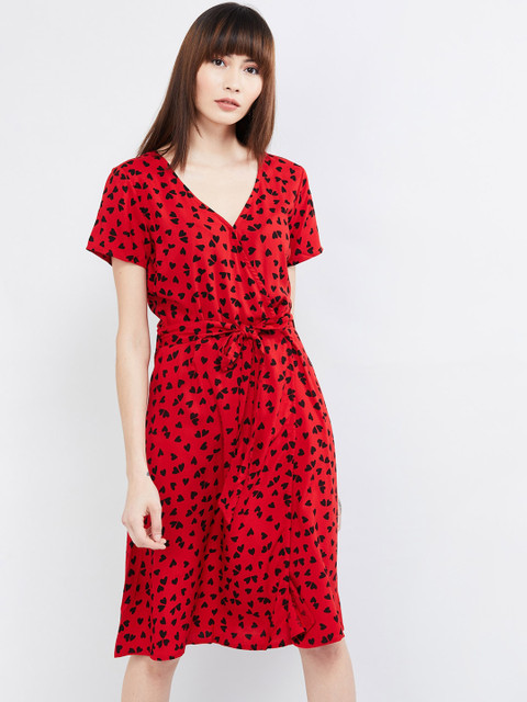 

max Women Red & Black Printed Wrap Dress