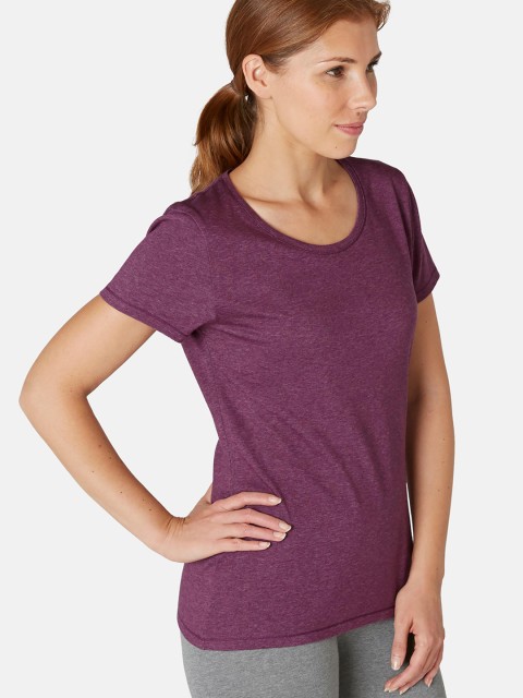 

NYAMBA By Decathlon Women Purple Solid Round Neck Lounge T-shirt