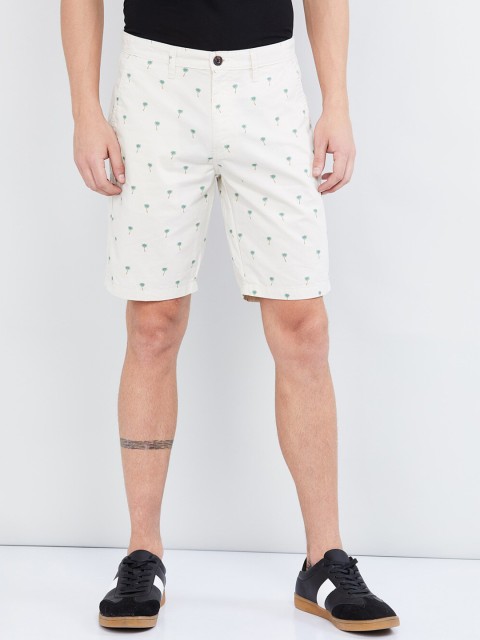 

max Men Cream Printed Slim Fit Regular Shorts