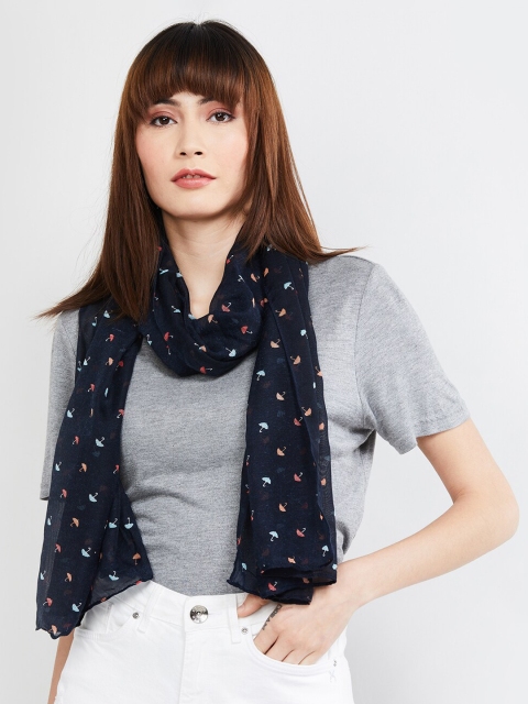 

max Women Navy Blue Printed Scarf