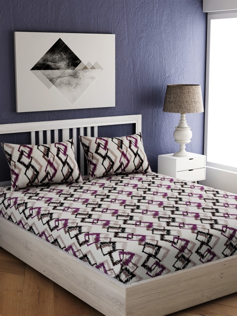 

EverHOME White & Maroon Geometric 210 TC Cotton 1 King Bedsheet with 2 Pillow Covers