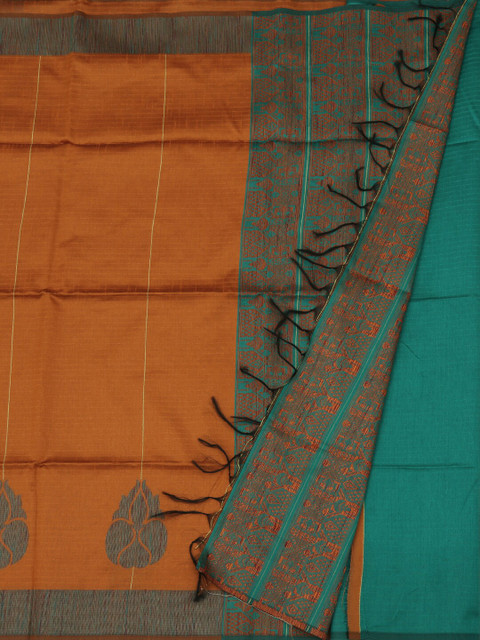 

Pothys Mustard & Blue Jute Silk Woven Design Saree