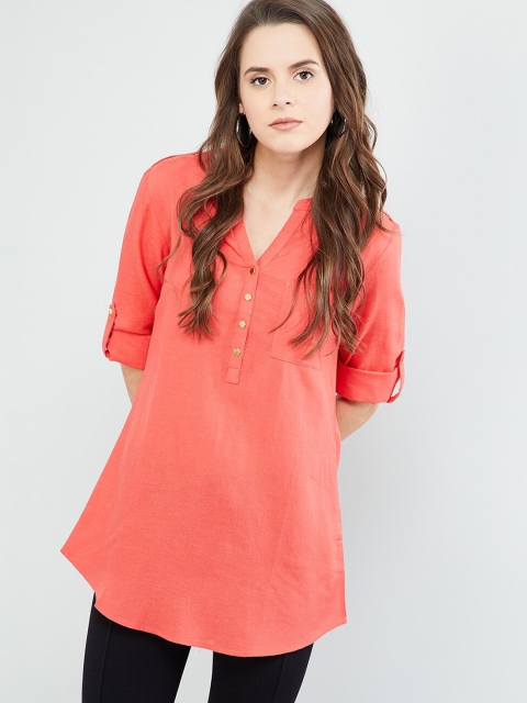 

max Women Coral Orange Solid Longline Top