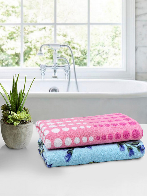 

BOMBAY DYEING Unisex Set of 2 Pink & Blue Printed 500 GSM Bath Towels