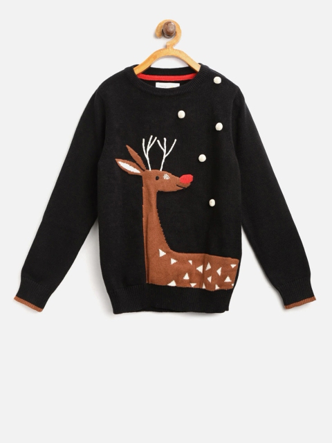 

Cherry Crumble Boys Black Self Design Pullover Sweater