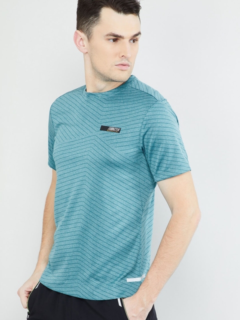 

max Men Teal Striped Round Neck T-shirt