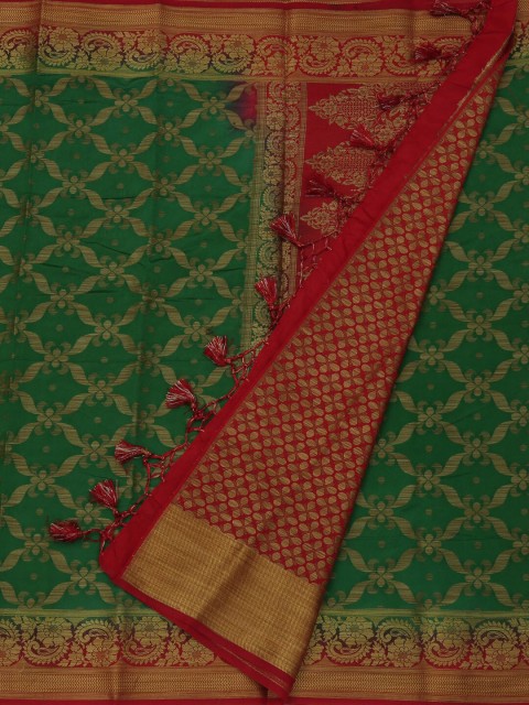 

Pothys Green & Red Jute Silk Woven Design Saree