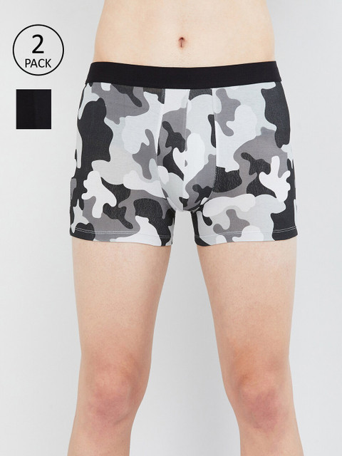

max Men Pack of 2 Solid & Printed Trunks, Grey