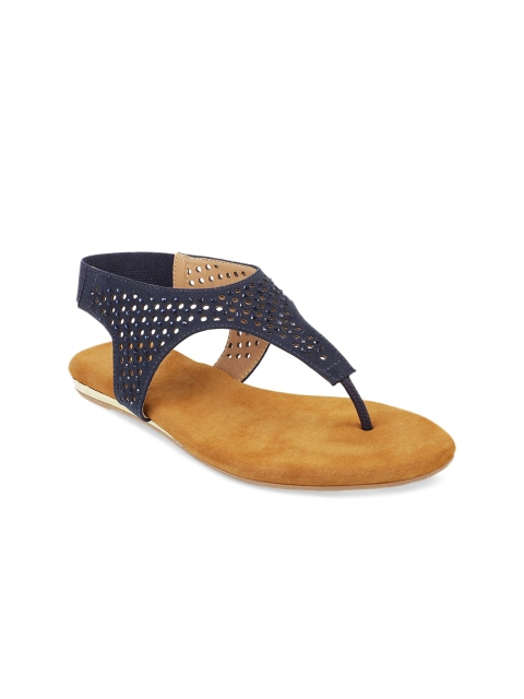 

Mochi Women Navy Blue Solid T-Strap Flats