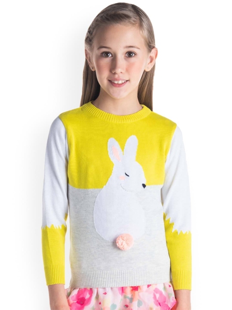 

Cherry Crumble Girls Grey & Yellow Colourblocked Pullover Sweater
