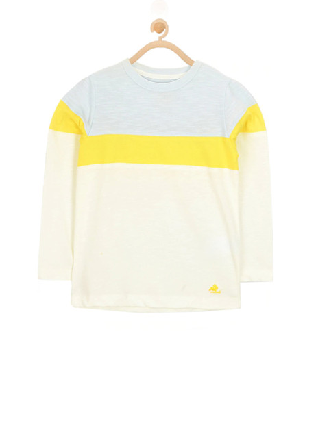 

Cherry Crumble Boys Yellow Colourblocked Round Neck T-shirt