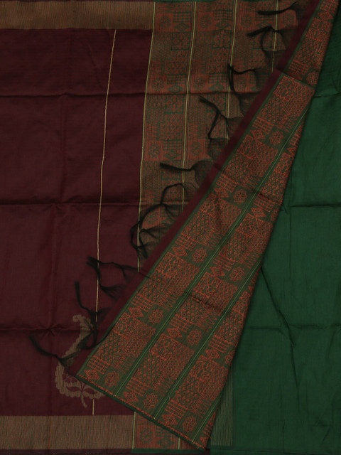 

Pothys Maroon & Green Jute Silk Woven Design Saree