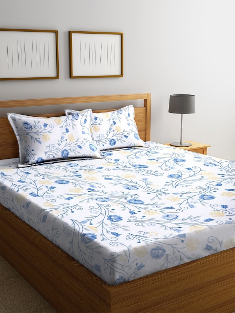 

SWHF Blue & White Floral 180 TC Cotton 1 Queen Bedsheet with 2 Pillow Covers