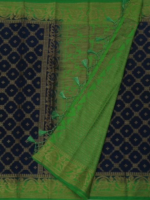 

Pothys Navy Blue & Green Jute Silk Woven Design Saree