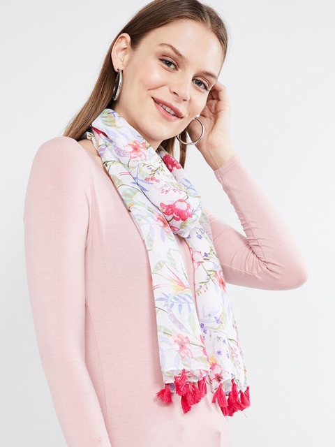 

max Women Off-White & Pink Printed Scarf