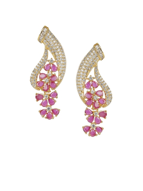 

ANIKAS CREATION Magenta & Gold-Toned Teardrop Shaped Studs