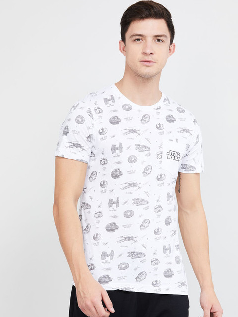 

max Men White Printed Round Neck T-shirt