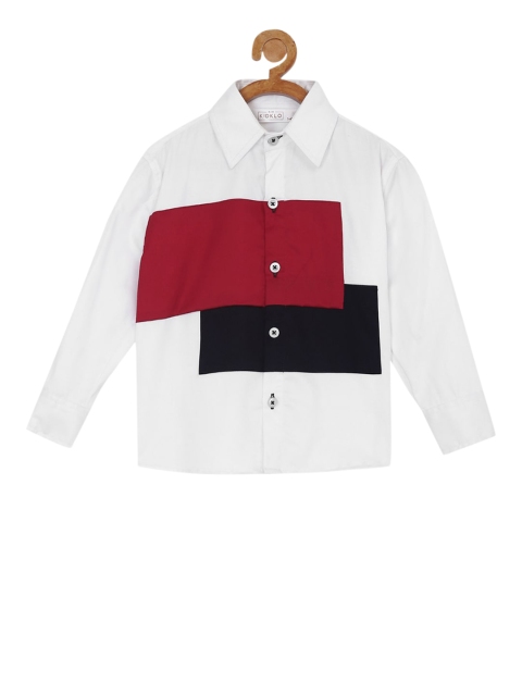

KIDKLO Boys White & Red Regular Fit Solid Shirt