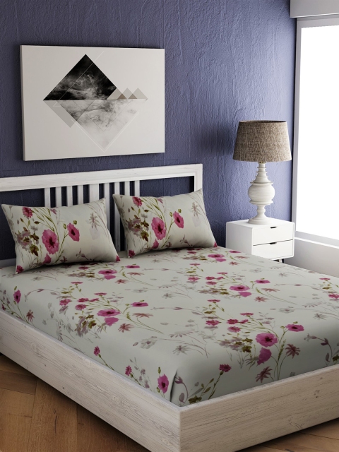

EverHOME Grey Floral 210 TC Cotton 1 King Bedsheet with 2 Pillow Covers