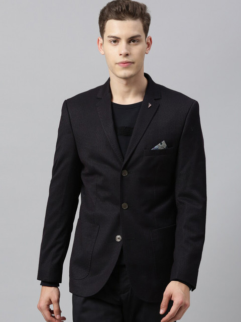

RARE RABBIT Men Black Solid Single Breasted Smart Casual Blazer