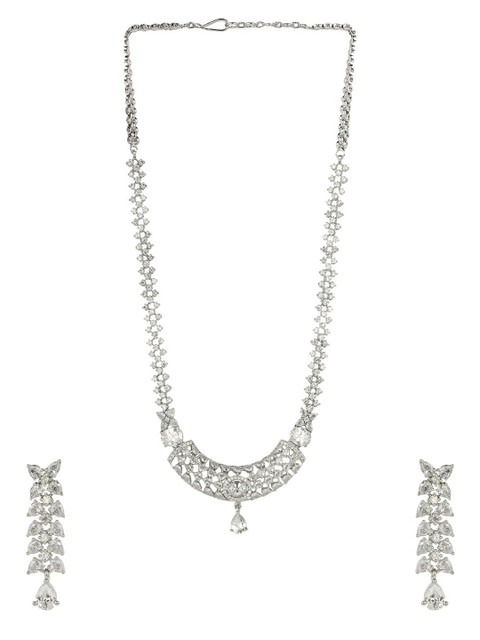 

ANIKAS CREATION Silver-Plated & White American Diamond Studded Jadau Designer Jewellery Set