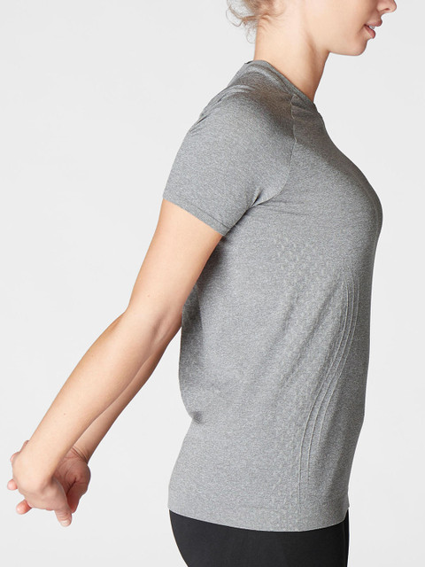 

Domyos By Decathlon Women Grey Solid Round Neck Seamless Dynamic Yoga T-shirt