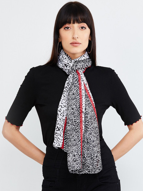 

max Women White & Black Printed Scarf