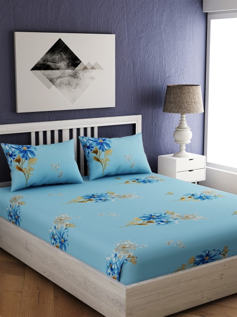 

EverHOME Blue Floral 210 TC Cotton 1 Queen Bedsheet with 2 Pillow Covers