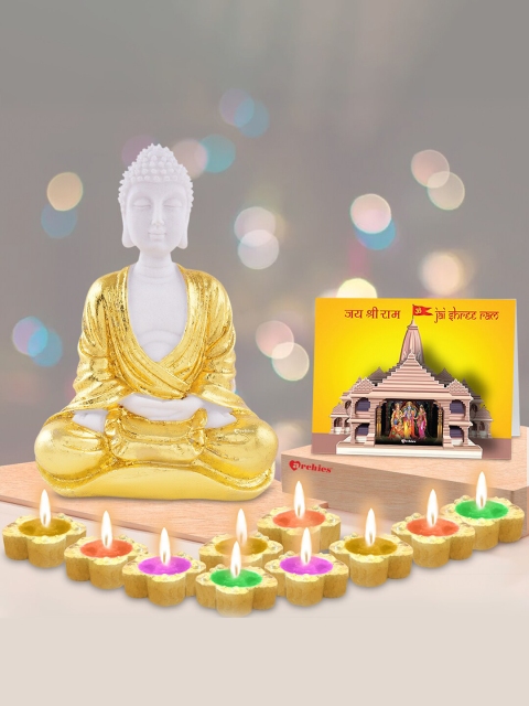

Archies Gold-Toned & White Buddha & Candles Diwali Showpiece Gift Set
