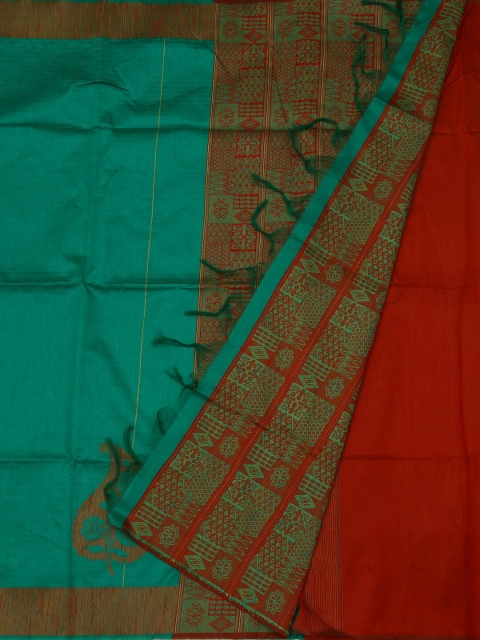 

Pothys Green & Red Jute Silk Solid Saree