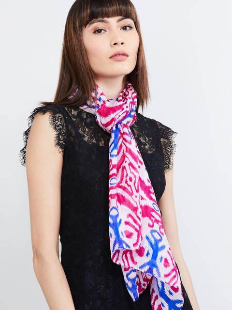 

max Women Pink & Blue Printed Silk Scarf