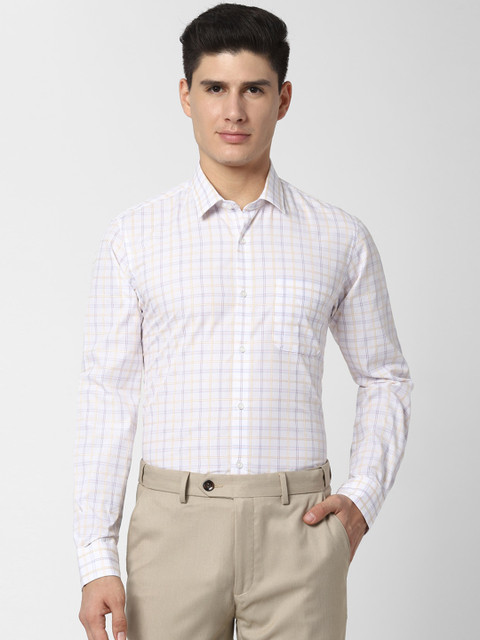 

Peter England Men White & Brown Slim Fit Checked Formal Shirt