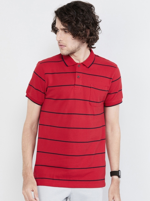 

max Men Red Striped Polo Collar T-shirt