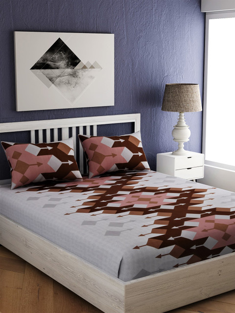 

EverHOME Brown & Grey Geometric 210 TC Cotton 1 King Bedsheet with 2 Pillow Covers