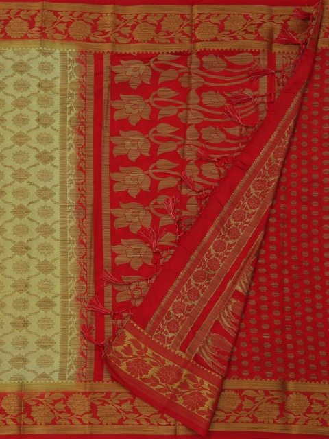 

Pothys Cream & Red Jute Silk Printed Saree