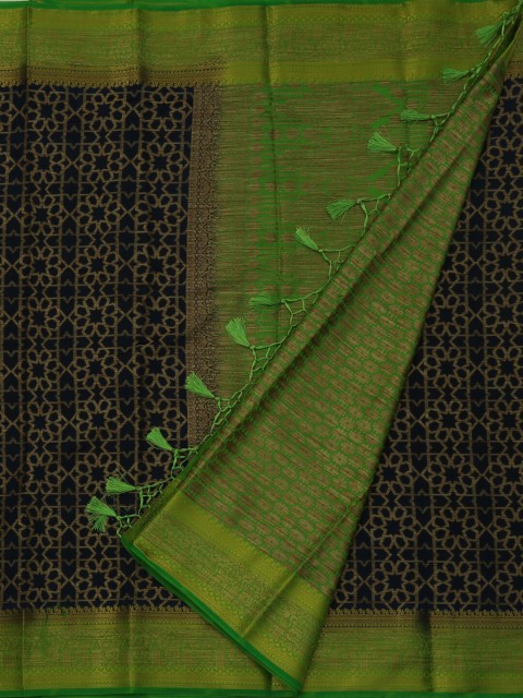

Pothys Navy Blue & Green Jute Silk Woven Design Saree