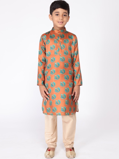 

TABARD Boys Orange Woven Design Straight Kurta