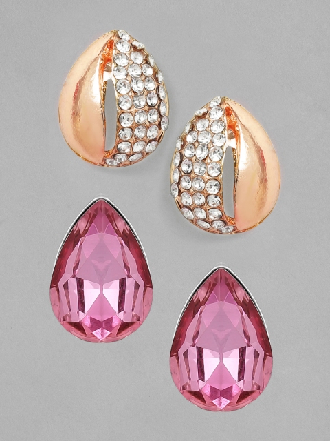 Rubans Set Of 2 Rose Gold & Silver-Toned Contemporary Studs