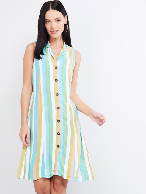 max Women Multicoloured Striped Shirt Dress, Multi