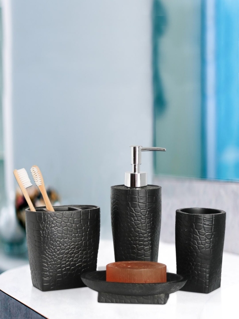

Shresmo Set Of 4 Black Textured Polyresin Bathroom Accessories