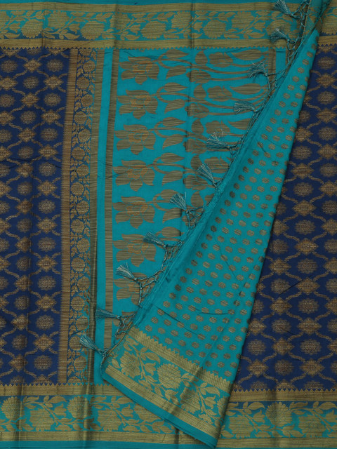 

Pothys Navy Blue & Gold-Coloured Jute Silk Woven Design Saree