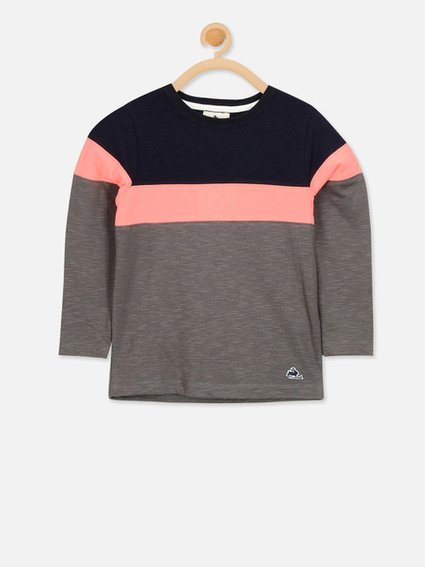 

Cherry Crumble Boys Navy Blue & Taupe Colourblocked Henley Neck T-shirt