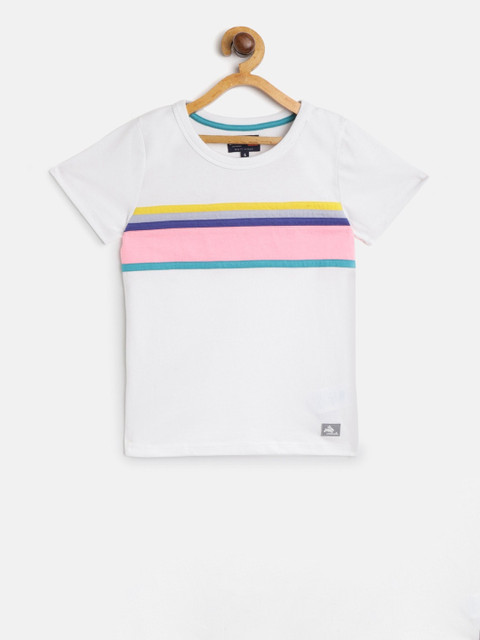 

Cherry Crumble Boys White & Pink Colourblocked Round Neck T-shirt