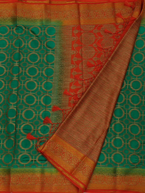 

Pothys Green & Orange Jute Silk Woven Design Saree