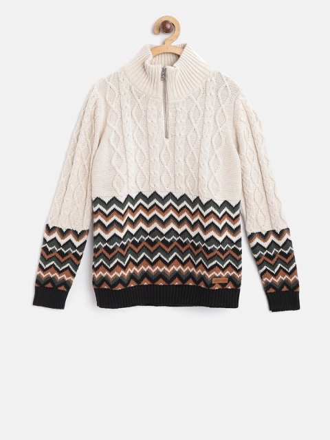 

Cherry Crumble Boys Beige Self Design Pullover Sweater