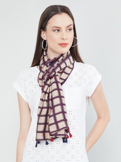 

max Women Multicoloured Checked Scarf with Tasselled Border, Multi