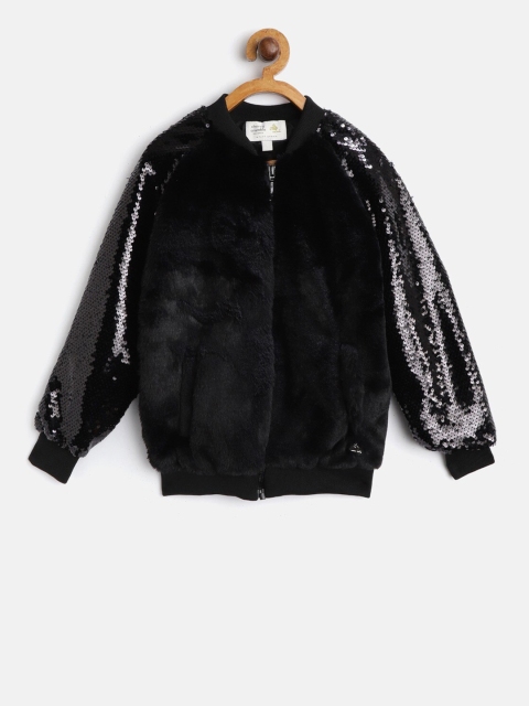 

Cherry Crumble Girls Black Sequined & Faux Fur Bomber