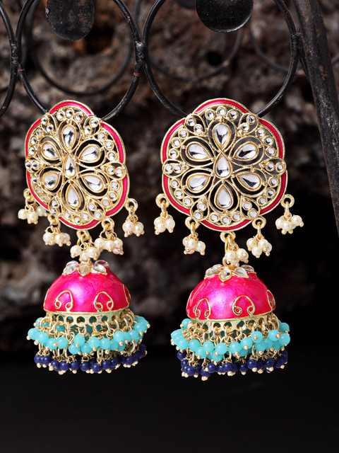 

Melani Borsa Pink Gold Plated Meenakari Dome Shaped Jhumkas